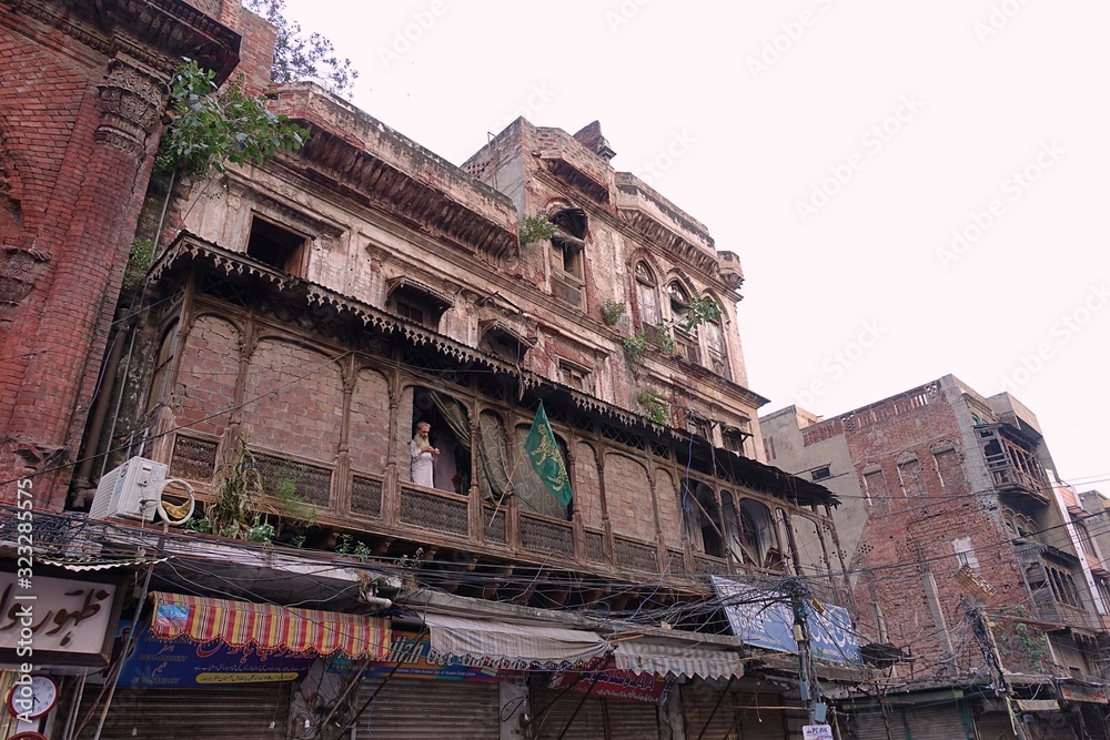 Lahore, Pakistan - 09.09.2019: The old housefronts of the Walled the Walled city