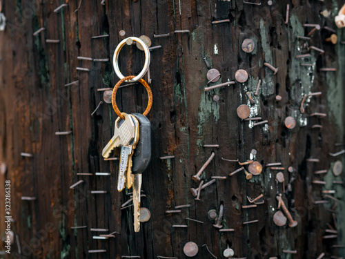 Keys handing on telephone pole