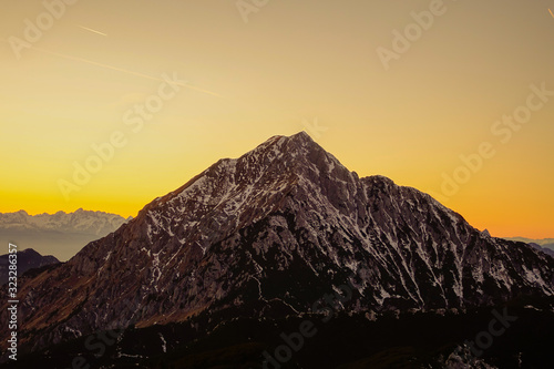 Sunset over Storzic mountain Slovenia