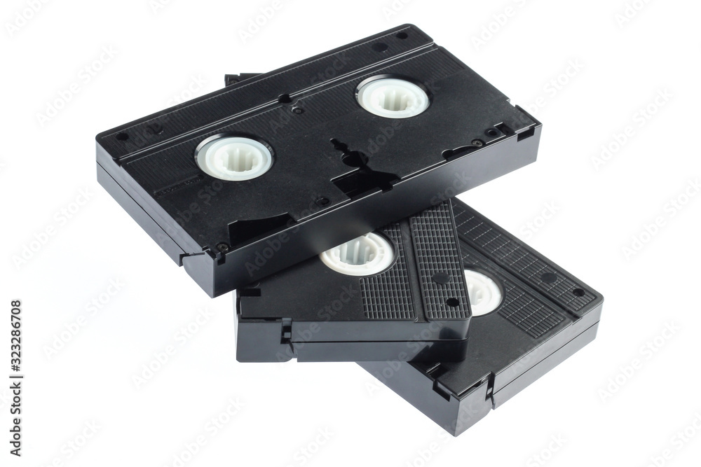 Stack of retro video tapes isolated on a white background