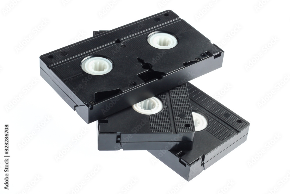 Stack of retro video tapes isolated on a white background Stack of retro video tapes isolated on a white background