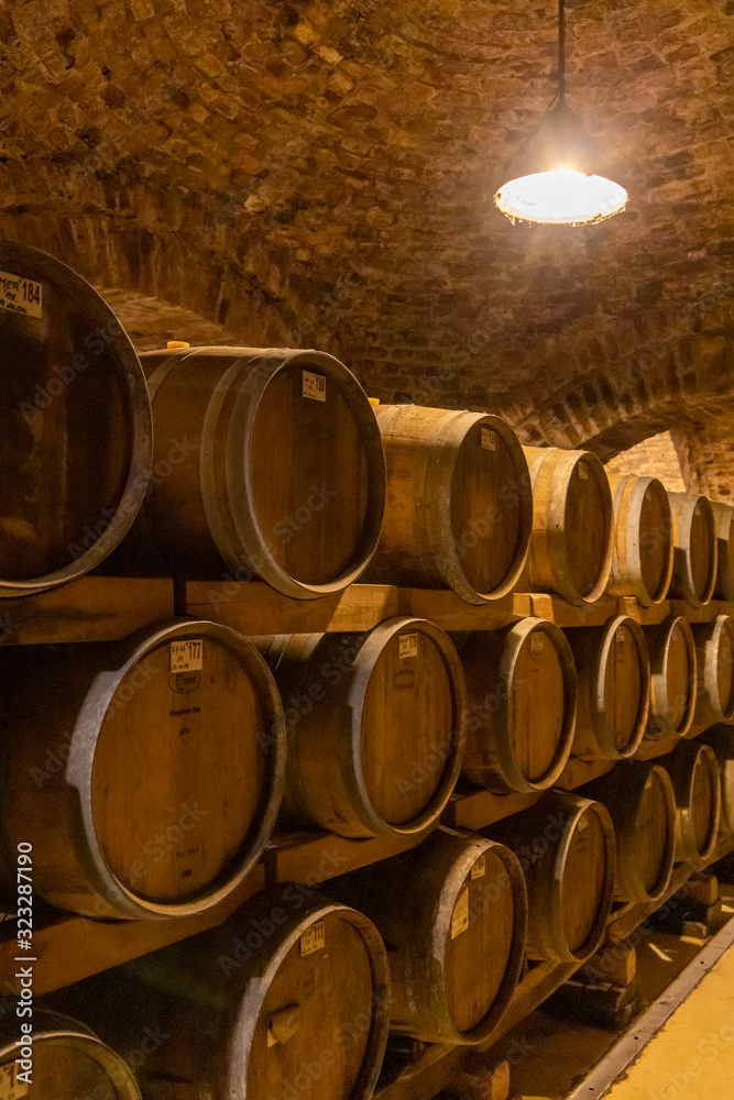 wine cellar with wooden barrels, Szekszard, Southern Transdanubia, Hungary