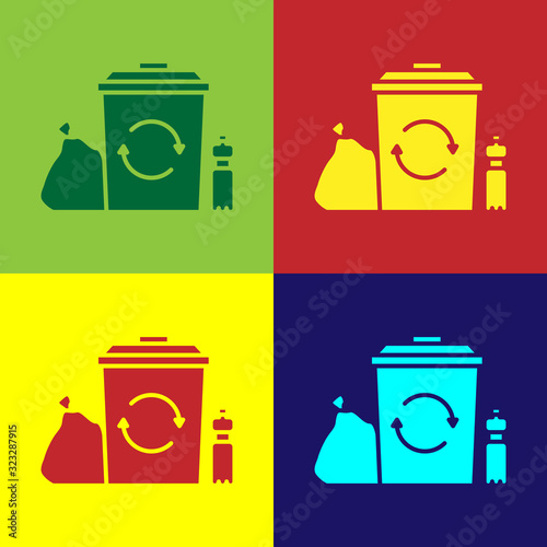 Color Recycle bin with recycle symbol icon isolated on color background. Trash can icon. Garbage bin sign. Recycle basket. Vector Illustration