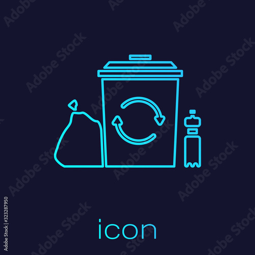 Turquoise line Recycle bin with recycle symbol icon isolated on blue background. Trash can icon. Garbage bin sign. Recycle basket. Vector Illustration