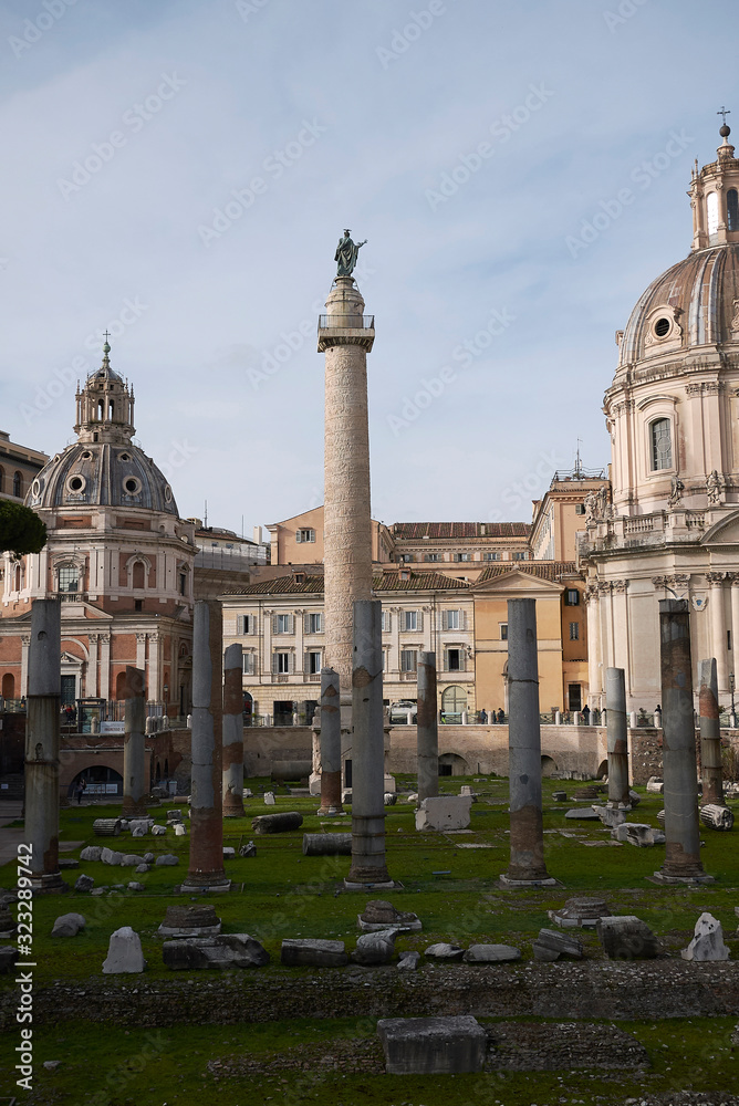 Rome, Italy - February 03, 2020 : View of Trajan Forum