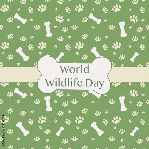 World wildlife day vector car with animal traces and bones