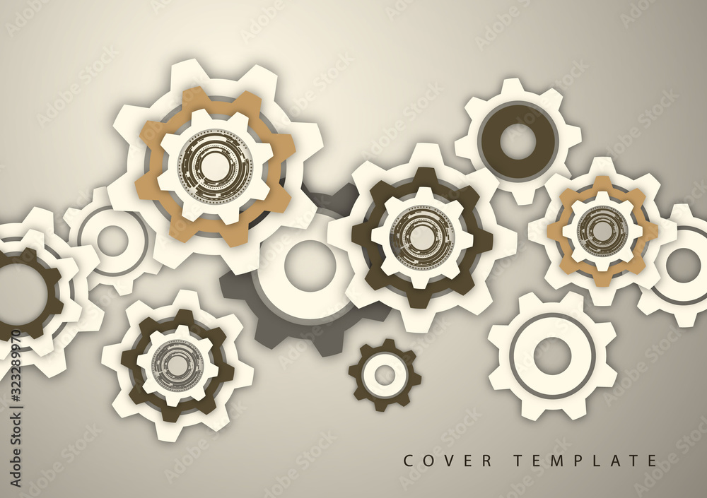 Tech background with colored gears, modern cover template. Place for text. Tech background with colored gears, modern cover template. Place for text.