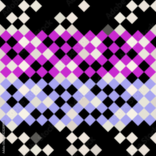 Geometric triangle diamond abstract texture background. Variegated  small pixel mosaic geo shapes seamless pattern. Funky all over print. Trendy modern gradient fashion swatch.