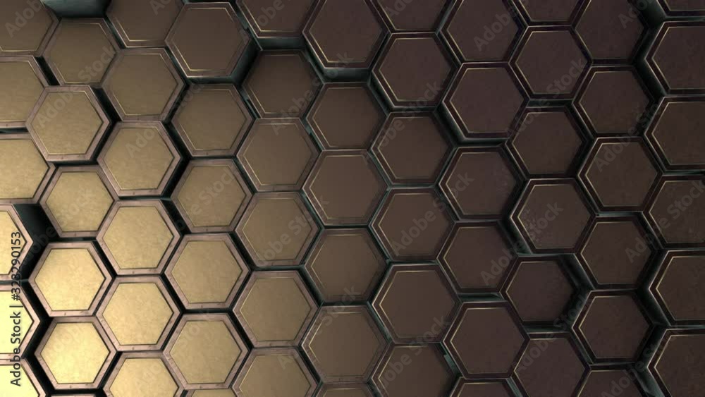 Bronze hexagon geometric background in motion Bronze hexagon geometric background in motion