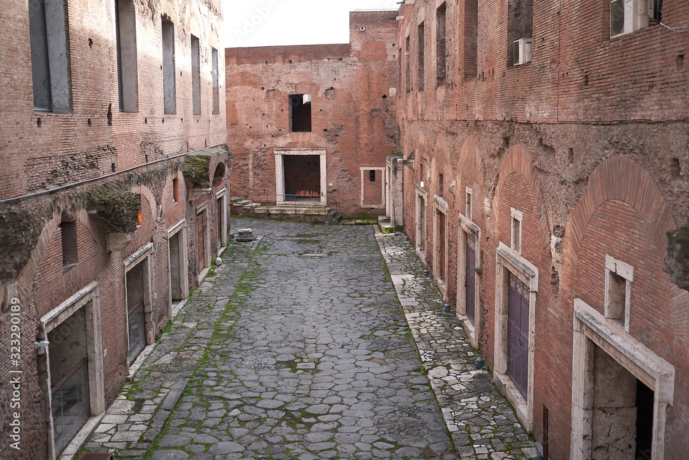 Rome, Italy - February 03, 2020 : View of Trajan Market  from Via Biberatica