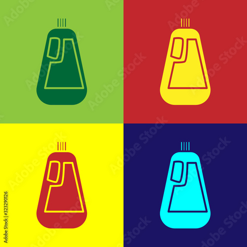 Color Plastic bottle for liquid laundry detergent, bleach, dishwashing liquid icon isolated on color background. Vector Illustration