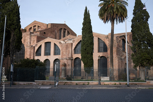 Rome, Italy - February 03, 2020 : View of Basilica of Saint Mary of the Angels and the Martyrs
