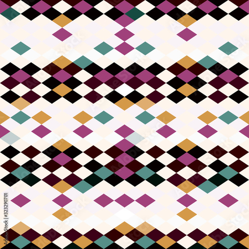 Geometric triangle diamond abstract texture background. Variegated  small pixel mosaic geo shapes seamless pattern. Funky all over print. Trendy modern gradient fashion swatch.