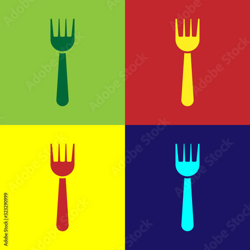 Color Disposable plastic fork icon isolated on color background. Vector Illustration