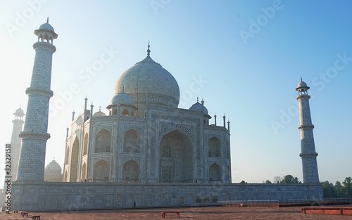 Agra / India - 06.20.2019 : Fabulous Taj Mahal, A UNESCO World heritage , on a bright and blue day -
