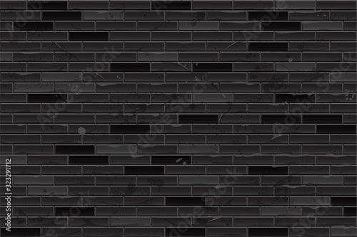 Dark, old brick wall texture. geometric ornament, brick pattern in black. Vector illustration