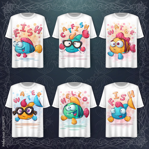 Set fish illustration and merchandising
