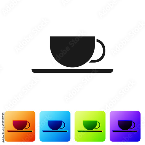 Black Coffee cup icon isolated on white background. Tea cup. Hot drink coffee. Set icons in color square buttons. Vector Illustration