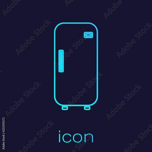 Turquoise line Refrigerator icon isolated on blue background. Fridge freezer refrigerator. Household tech and appliances. Vector Illustration