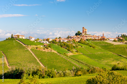 View of the village of Serralunga d Alba and the wonderful Langa  italy