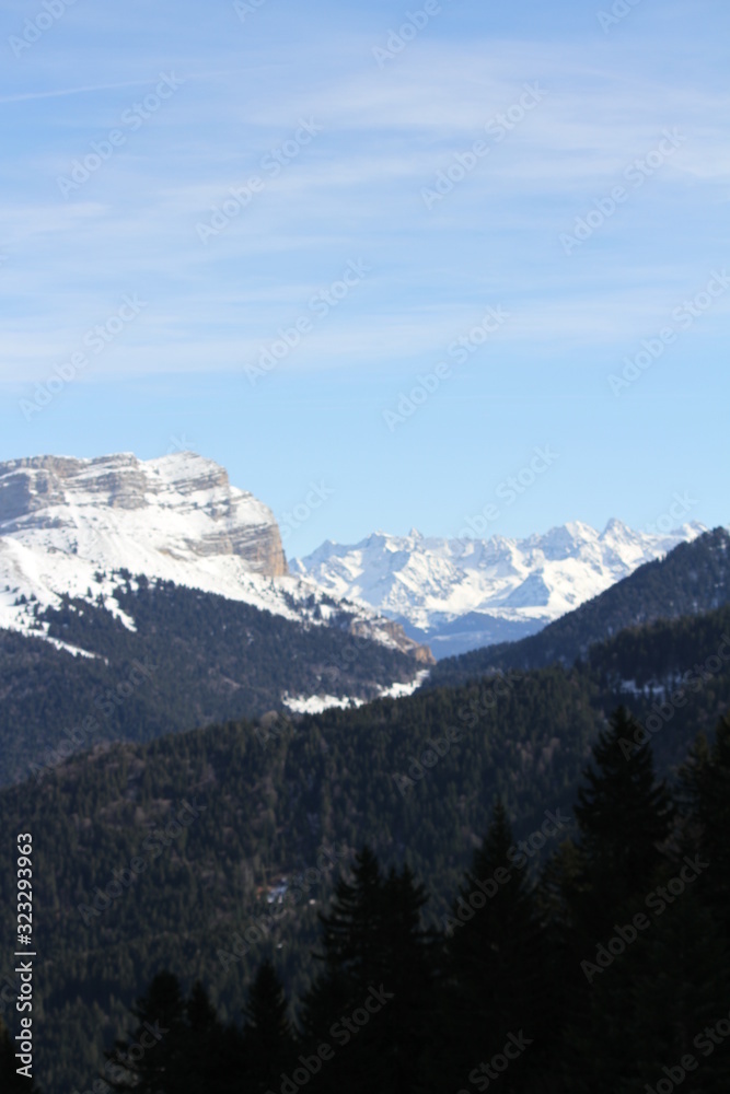 Photography that is showing the Chartreuse mountain during the winter season (Col de Porte)