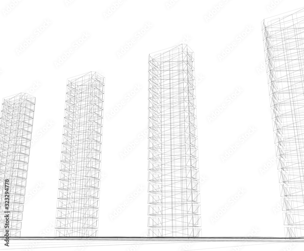 Mega city, wireframe technique, original 3d rendering Mega city, wireframe technique, original 3d rendering