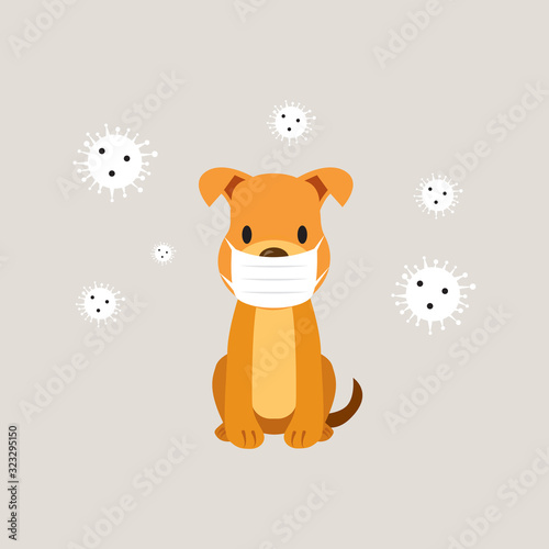 Dog in protective mask for virus and pollution. Protect your pets from virus and coronavirus.