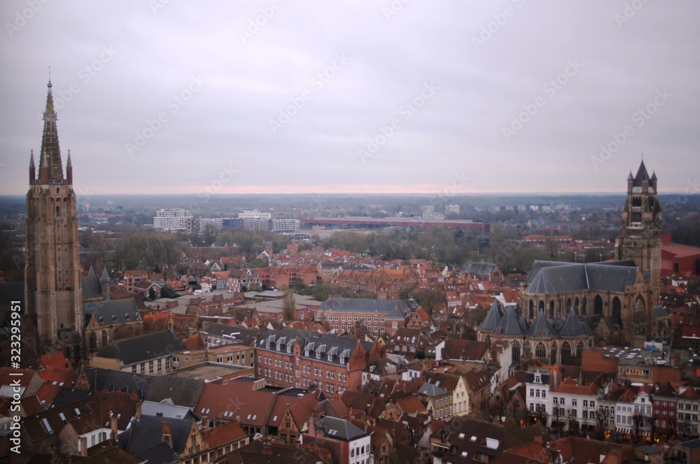 a city view from the top in Bruges