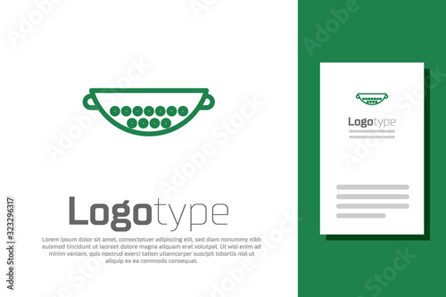 Green line Kitchen colander icon isolated on white background. Cooking utensil. Cutlery sign. Logo design template element. Vector Illustration