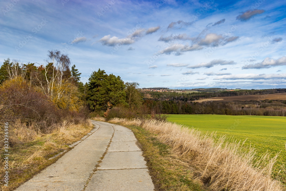 Early spring landscape with rural road in South Bohemia.
