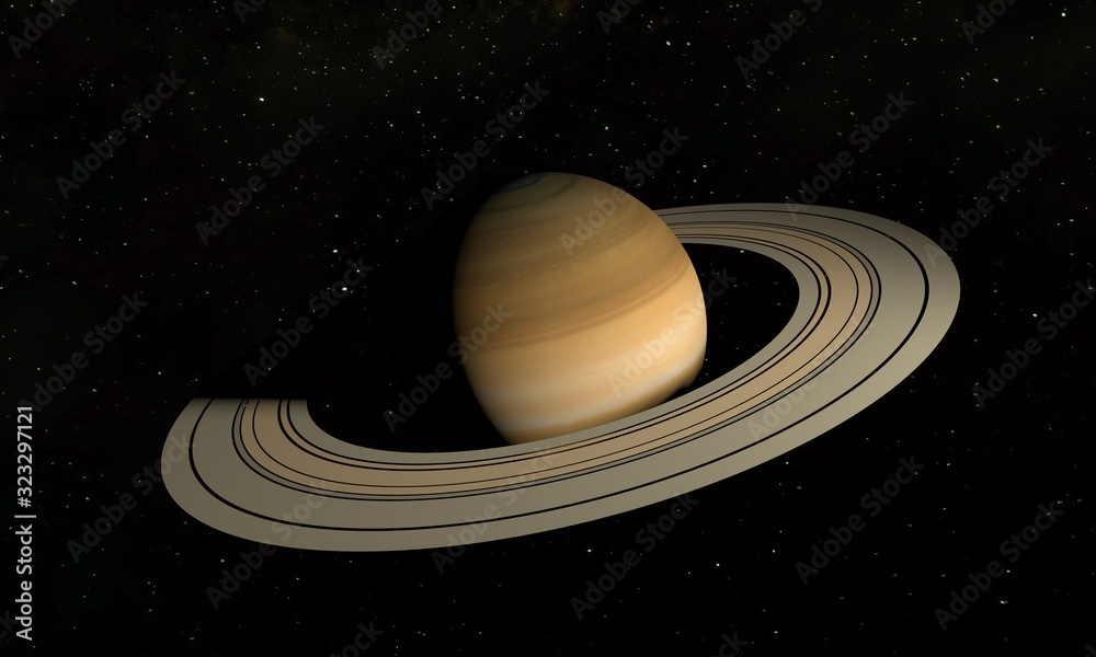 Planet Saturn with rings and satellites on the space background. 3d illustration.