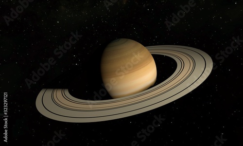 Planet Saturn with rings and satellites on the space background. 3d illustration.