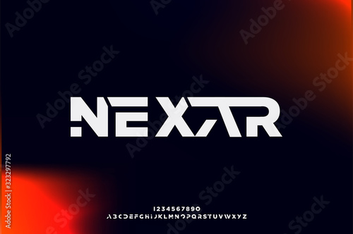nexar, an abstract digital modern alphabet fonts. Typography technology futuristic creative vector illustration