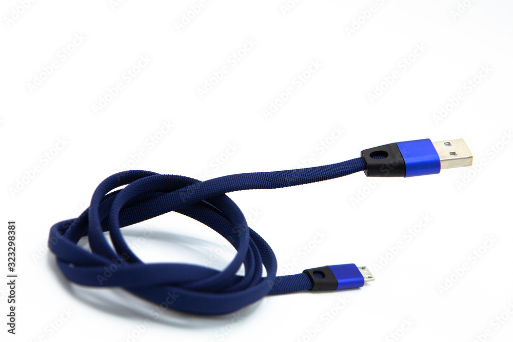 usb cable isolated on white background. Computer peripherals connector or smartphone recharge supply usb cable isolated on white background. Computer peripherals connector or smartphone recharge supply