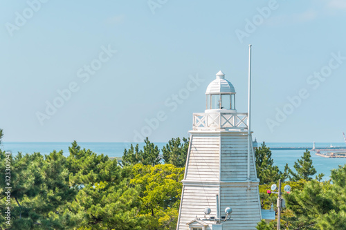 The view of Hiyoriyama Park light house tower in Sakata Japan. photo