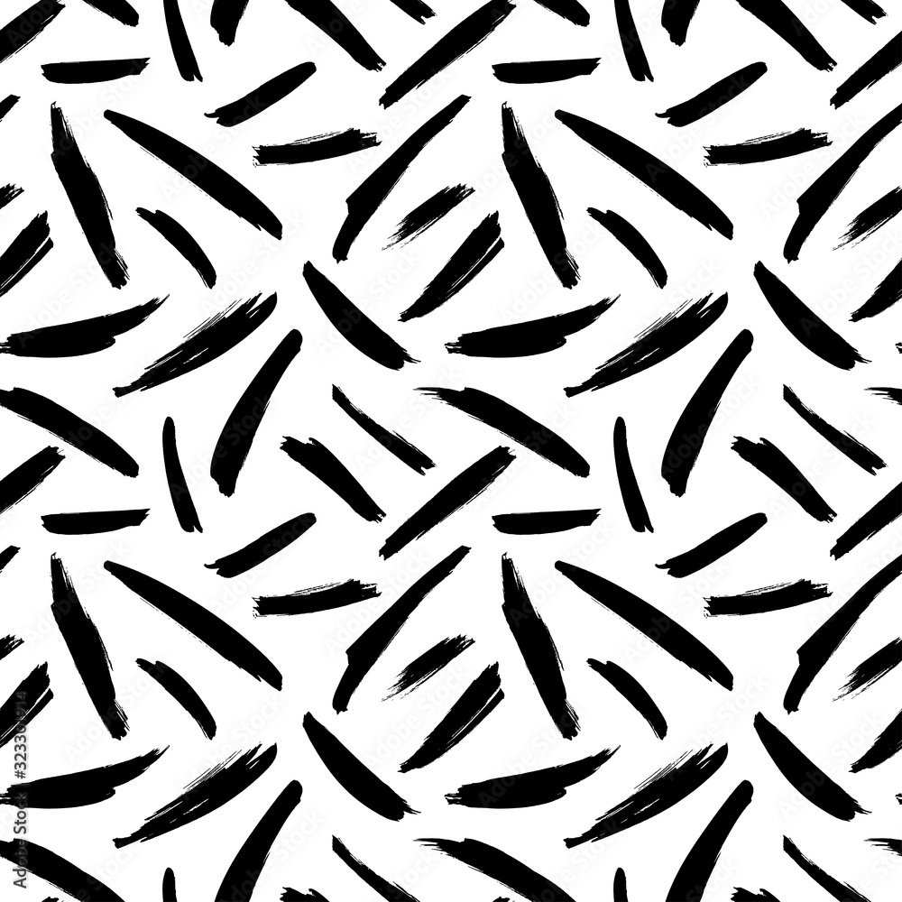 Painted brush strokes seamless vector pattern. Black line brushstrokes on a white background. Painted brush strokes seamless vector pattern. Black line brushstrokes on a white background.