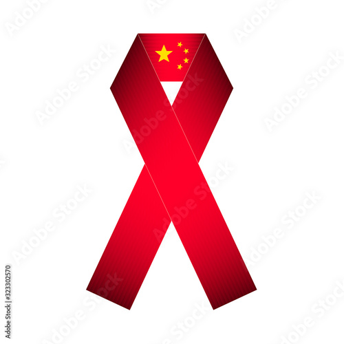 Ribbon of Chinese flag with hashtag Save China from corona virus, wuhan city