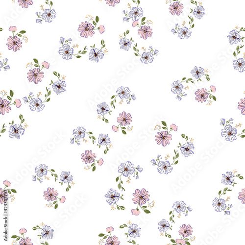 Fashionable cute pattern in nativel flowers. Floral seamless background for textiles, fabrics, covers, wallpapers, print, gift wrapping or any purpose.