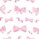 watercolor hand drawn pink bows and ribbons seamless pattern. perfect for fabric, textile,wrapping paper, scrapbooking,layout,baby shower