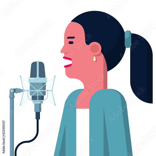vector illustration with woman speaking into microphone