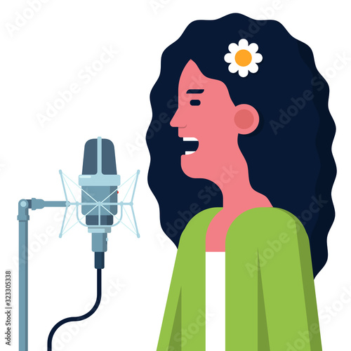 vector illustration with woman speaking into microphone