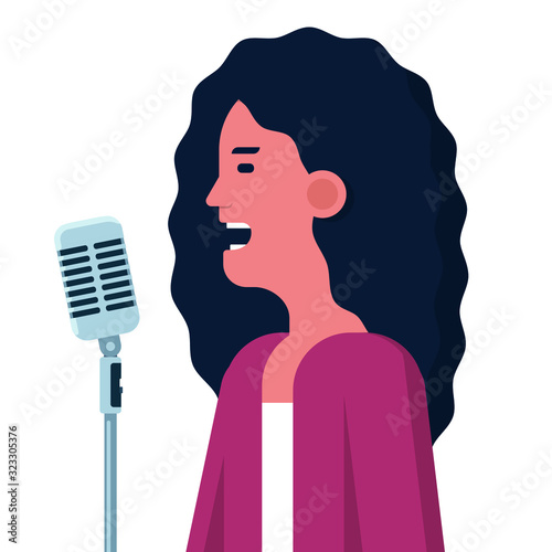 vector illustration with woman speaking into microphone