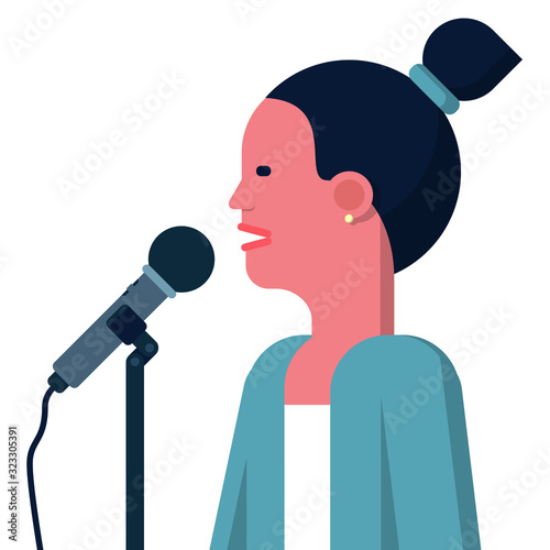 vector illustration with woman speaking into microphone
