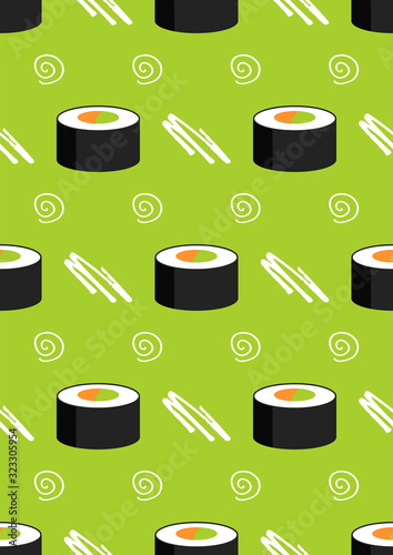 Sushi seamless pattern on green backround