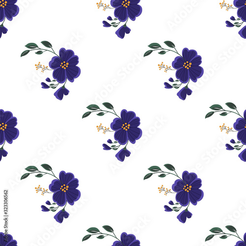 Seamless pattern with colorful hand drawn flowers. Original textile, wrapping paper, wall art surface design. Vector illustration. Floral simple minimalistic graphic design