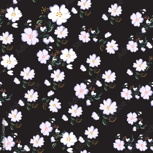Fashionable cute pattern in nativel flowers. Floral seamless background for textiles, fabrics, covers, wallpapers, print, gift wrapping or any purpose.