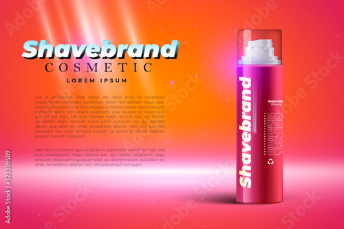 Shaving foam advertising design. Men cosmetic packaging design. Poster or banner concept on men cosmetic theme