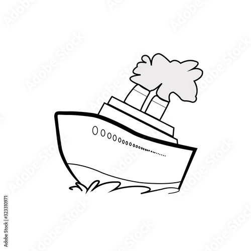 Vector Black and White Tattoo Ship on Sea