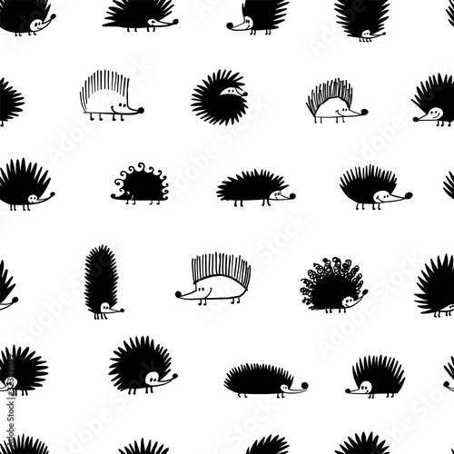 Funny hedgehog family, seamless pattern background