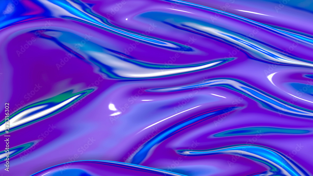 Obraz premium Abstract wave background with neon reflections. deformed three-dimensional surface. 3d render illustration